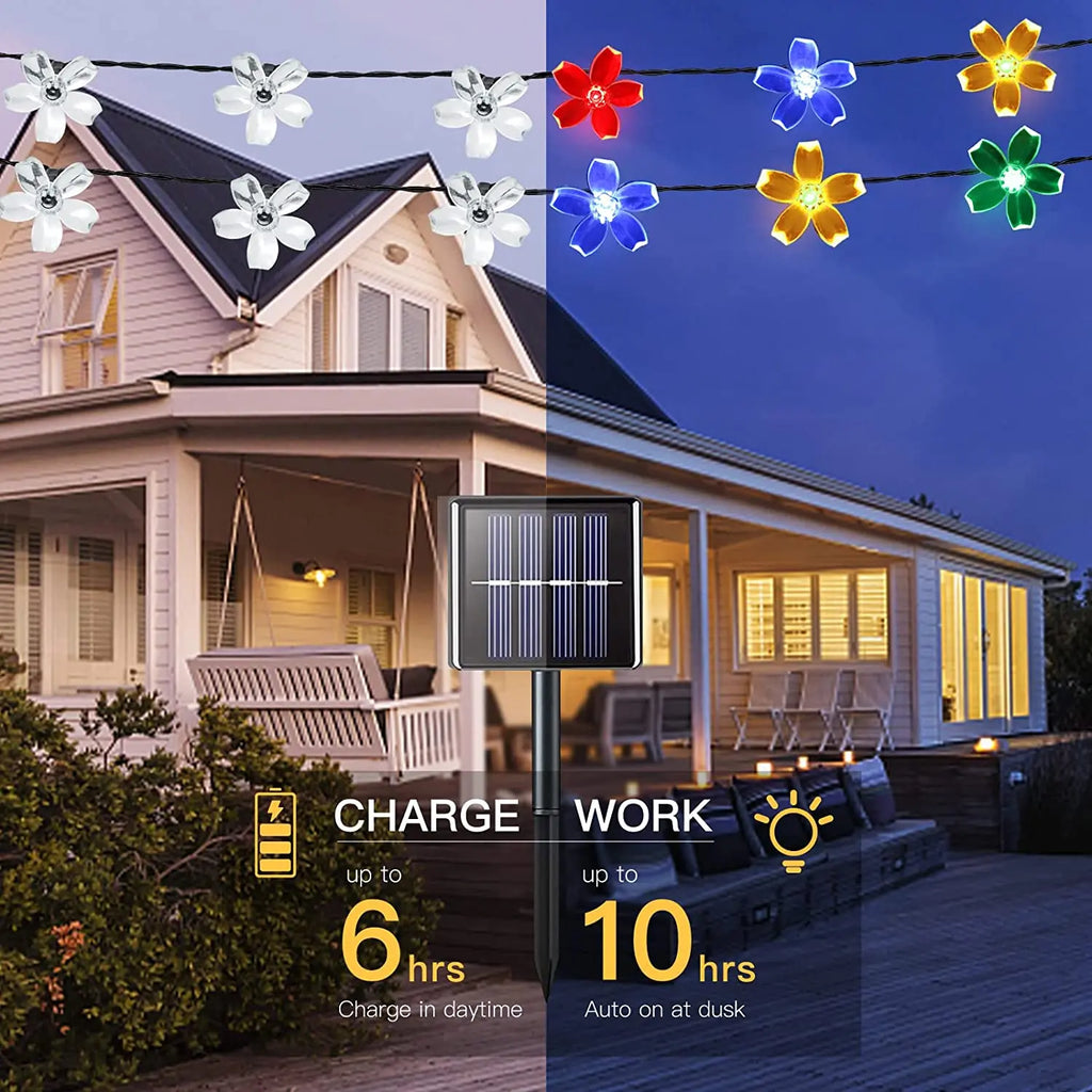 Solar Peach Flower String Light Outdoor Waterproof 60 LED Fairy Lamp Zpaxo