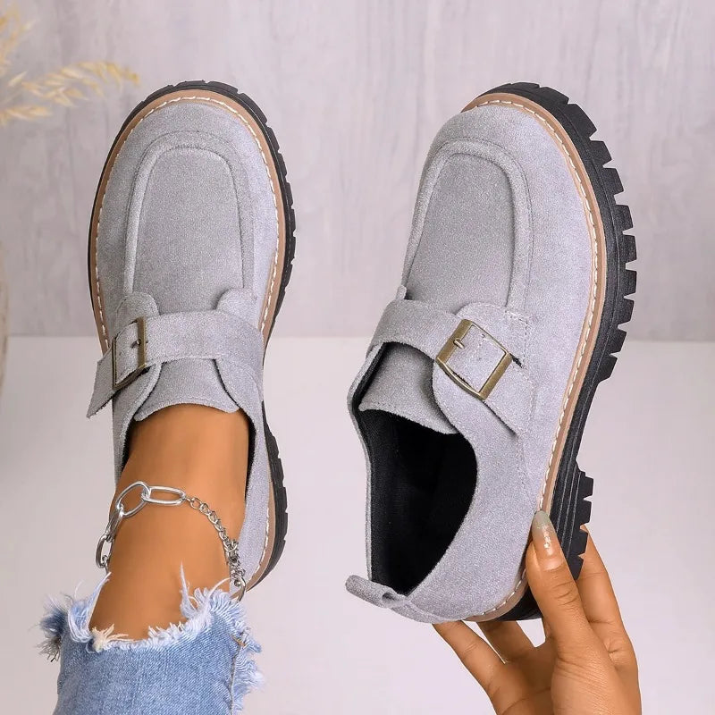 Women Loafers Round Toe Chunky Sole Shoes Women Slip-On Casual Shoes Anti-Slip Retro Flats Sneakers Women Zapatos De Mujer Zpaxo
