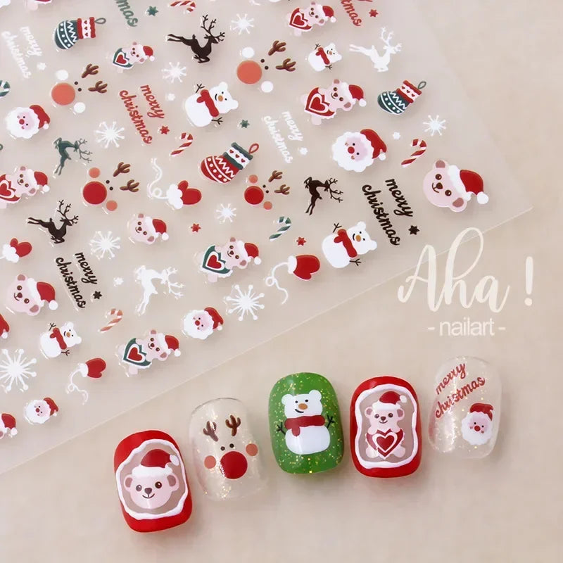Winter Christmas Santa Claus Nail Stickers Snowman Snowflake