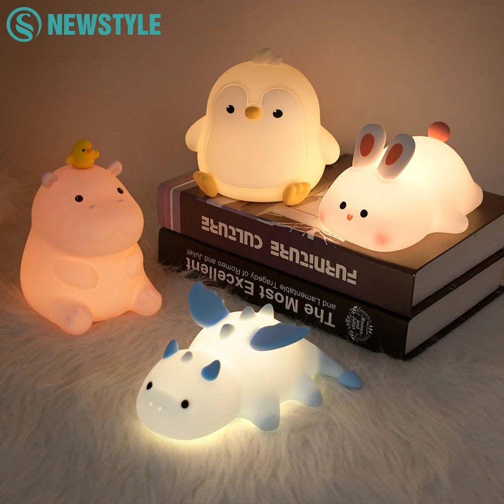 Novelty Animal Silicone Night Light Fox Rabbit Nursery Nightlight Rechargeable Timing Touch Sensor Bedside Table Lamp For Room Zpaxo