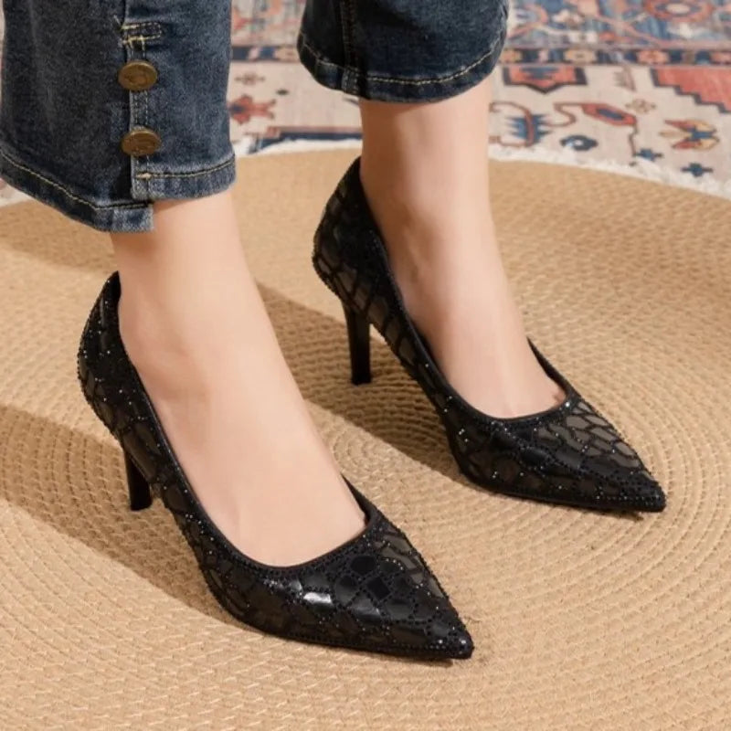 Spring Autumn Women's Pointed Closed Toe Rhinestone Embellishment Zpaxo