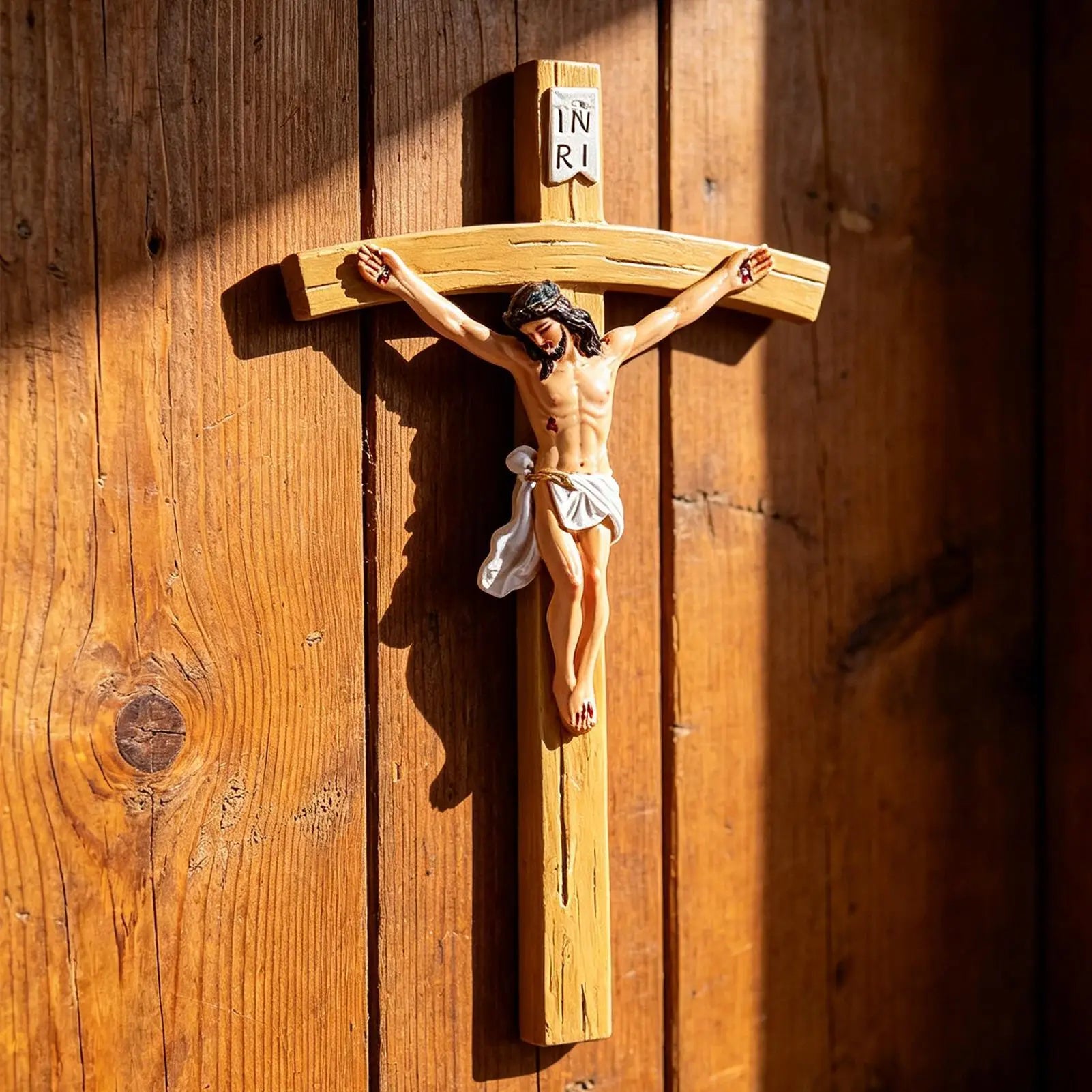 Jesus Cross Classic Catholic Religious Hand Painted Resin Decor Religious Wall Decor for Home Door Front Desk Display Zpaxo