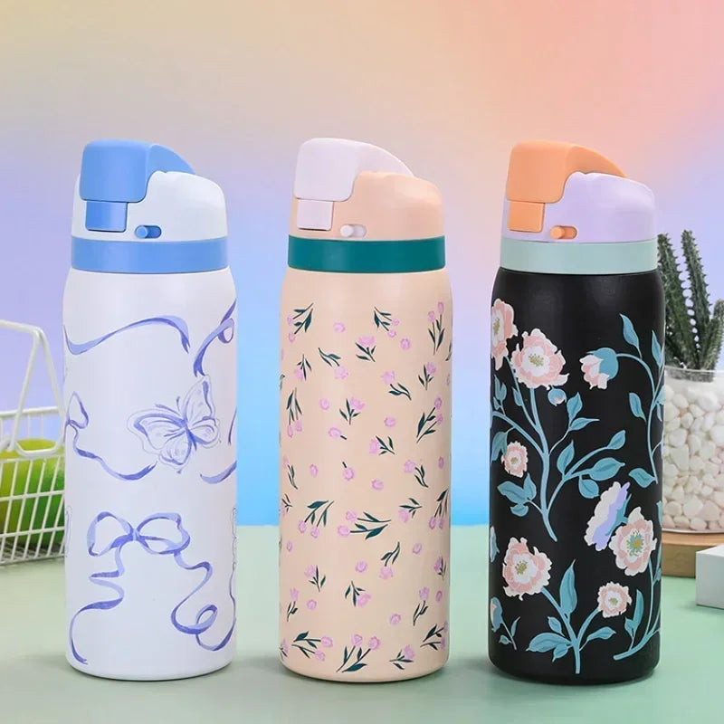 2025 New Outdoor Products Fashion Cartoon Pattern Jump Cup Stainless Steel Insulated Bottle Arge-capacity Sports Kettle Zpaxo