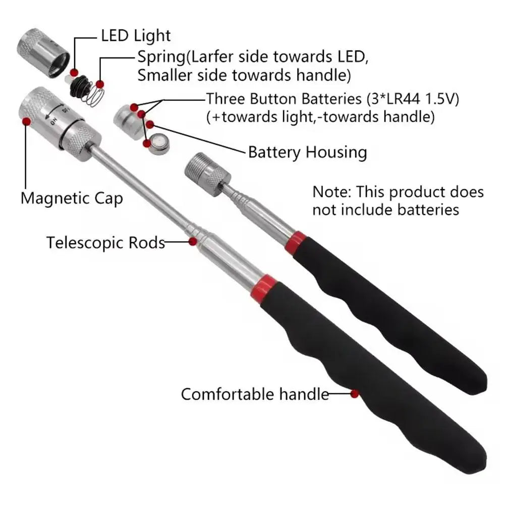 Telescopic Magnetic Pickup Tool with LED Light | Extendable Rod Magnetic Pickup Tool Zpaxo 2PCS