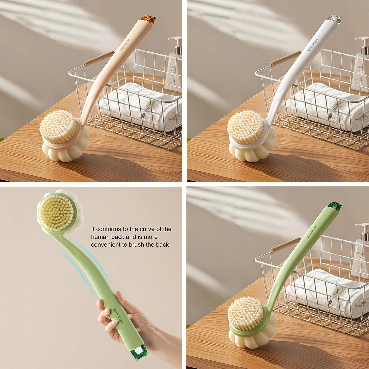 3-in-1 Long Handle Shower Brush – Back Scrubber & Exfoliator
