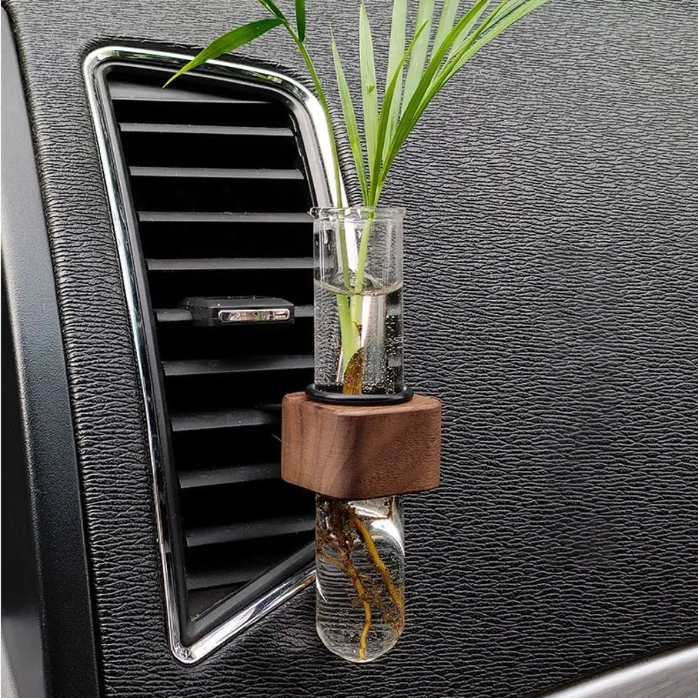 Secure Mini Car Flower Vase Clip Creative Elegant Vent Walnut Glass Zpaxo