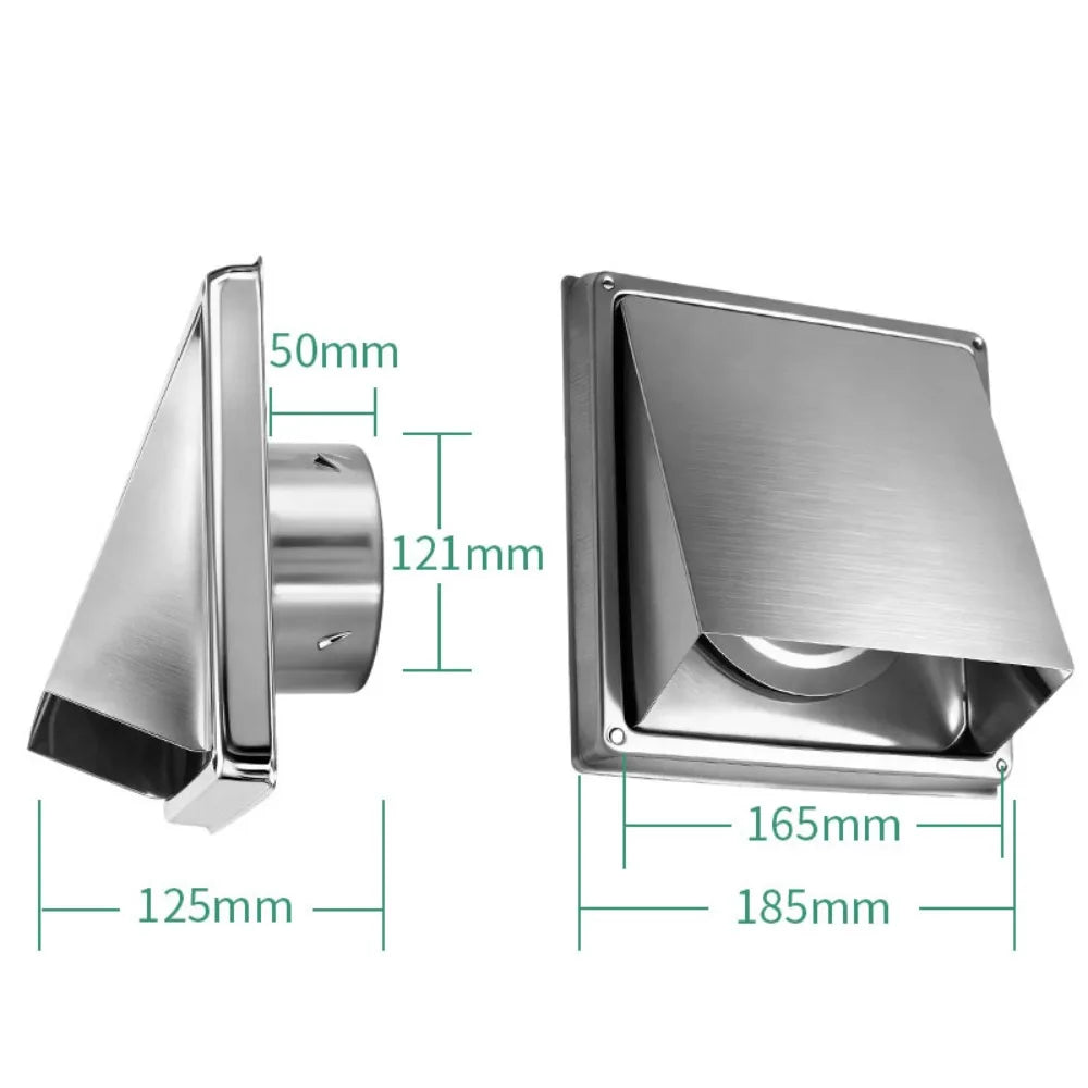 Square Stainless Steel Air Vent Cover 4" 5" 6" – Extract Valve Air Vent Cover Zpaxo Silver-5-
