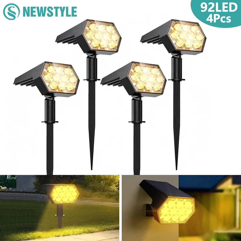 2/4PCS 92LED Solar Spot Lights IP65 Waterproof Adjustable Warm White Landscape Lamp Outdoor Garden Decor Lighting for Yard Patio Zpaxo