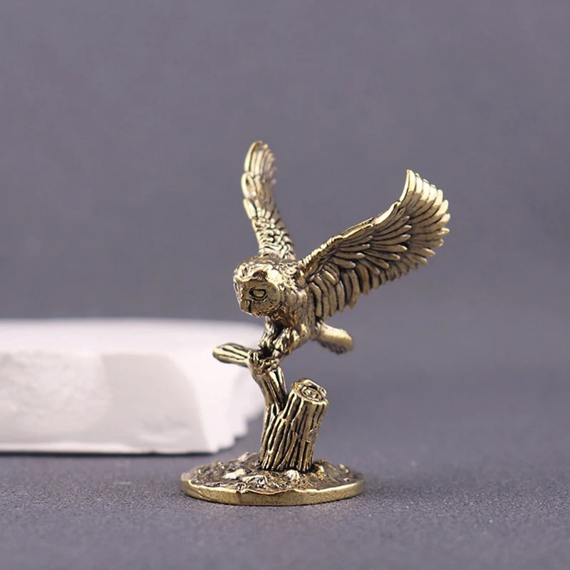 Antique Solid Brass Owl Decor Retro Copper Animal Tea Pet Miniature Zpaxo