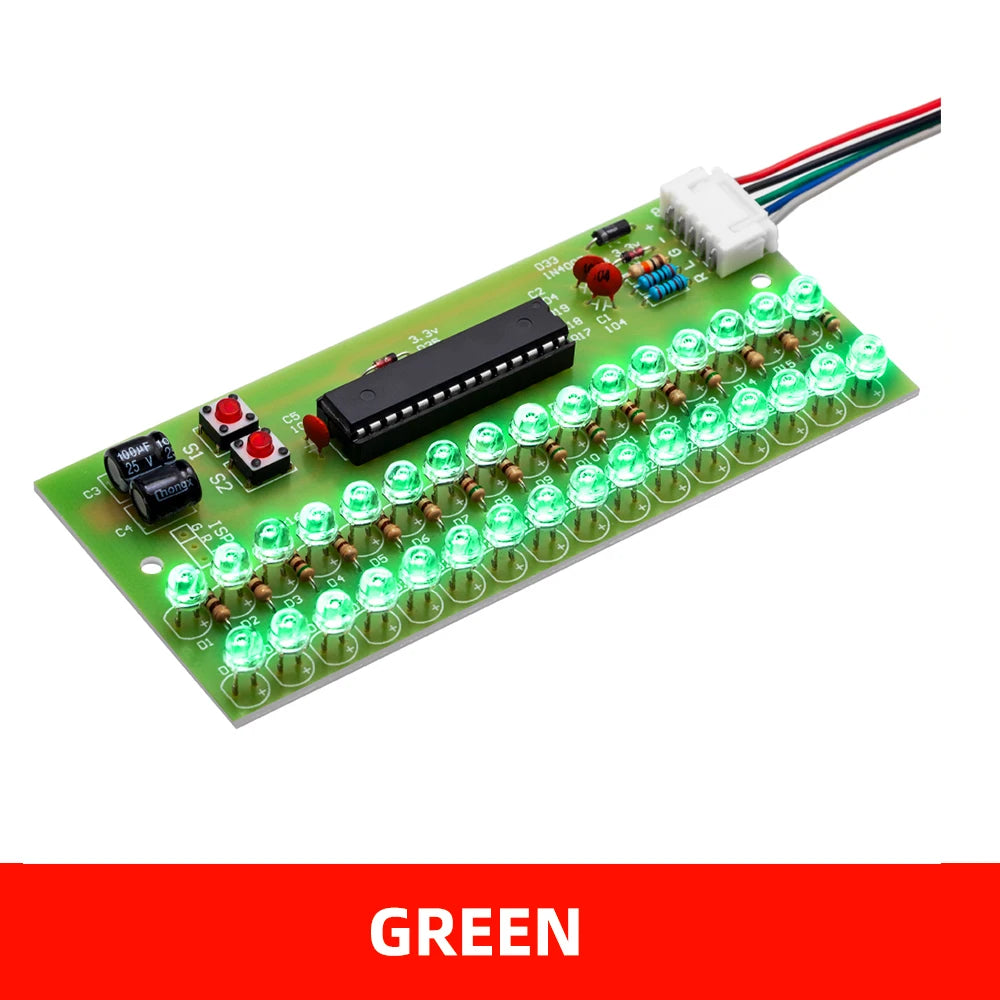 16-Segment MCU-Controlled VU Meter: Dual-Channel LED Audio Indicator – Adjustable Sensitivity, Green Backlight (8-12V) Zpaxo GREEN 1pcs
