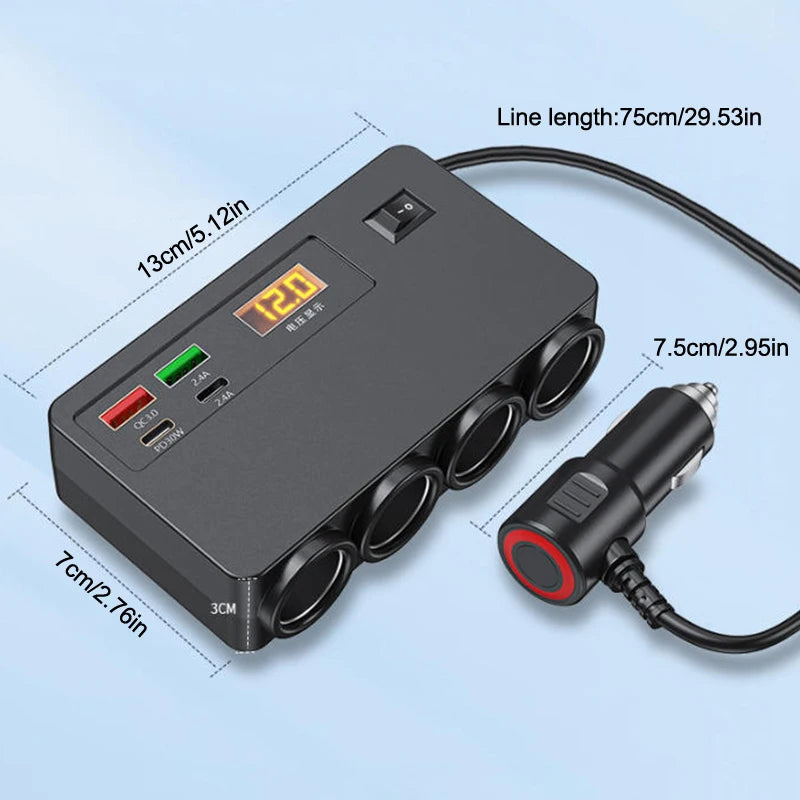 120W USB & USB-C Car Charger Fast Charging + Voltage Display