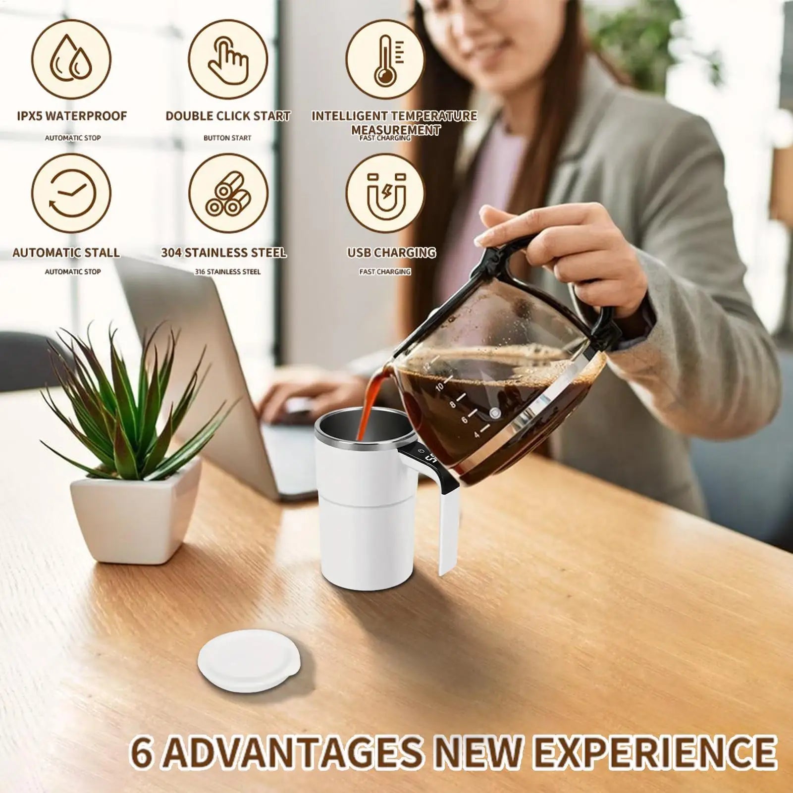 Self Stirring Mug Automatic Mixing Coffee Cup Heat Resistant