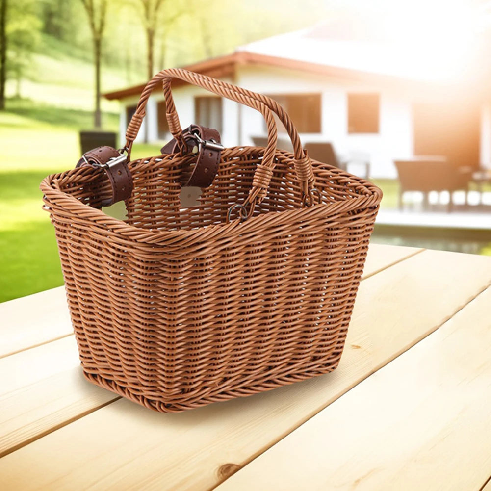 Bike Front Basket Handles Cute Square Bicycle Adjustable Leather