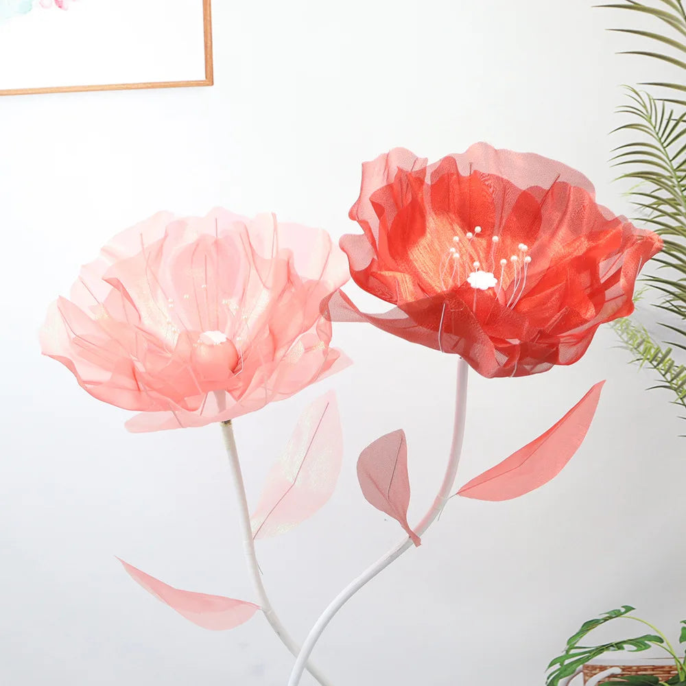 Giant Artificial Silk Peony Realistic Flowers Simulated Butterfly