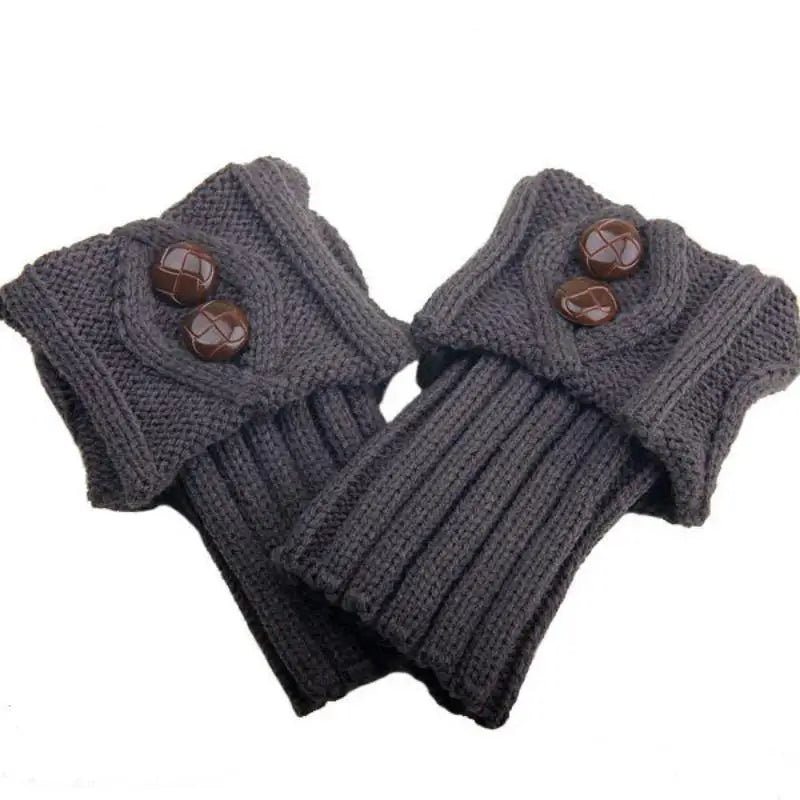 1 Pairs Autumn Winter Women's Short Rhombus Flip 2 Button Foot Warmer Zpaxo Dark gray