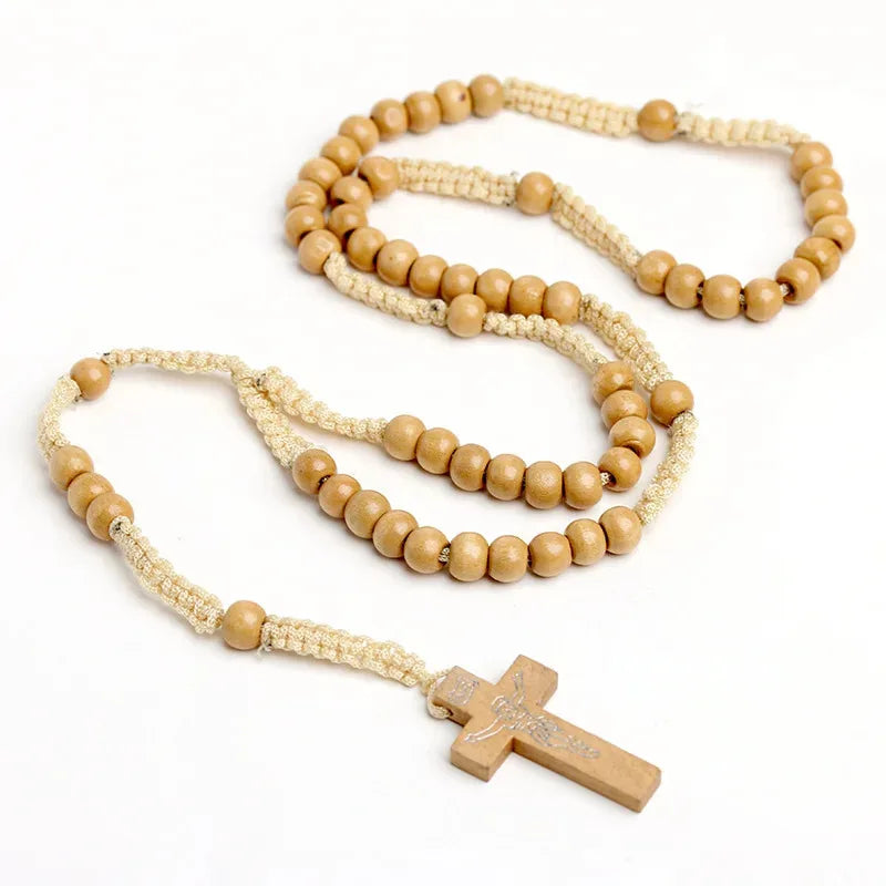 Wooden Beads Rosary Handcrafted Orthodox Catholic Cross Necklace