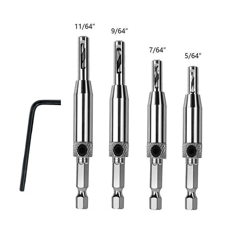 HSS Self Centering Hinge Drill Bit Positioning Hole Punching Set Door Window Cabinet Woodworking Hole Puncher Drill Bits Set Zpaxo 4pcs set