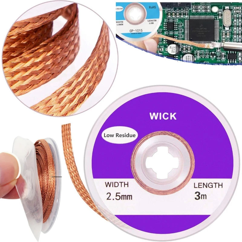 Desoldering Mesh Braid Tape Wire Repair Tool Copper Welding Point Solder Remover for Wire Soldering Wick Tin Lead Cord Flux Zpaxo