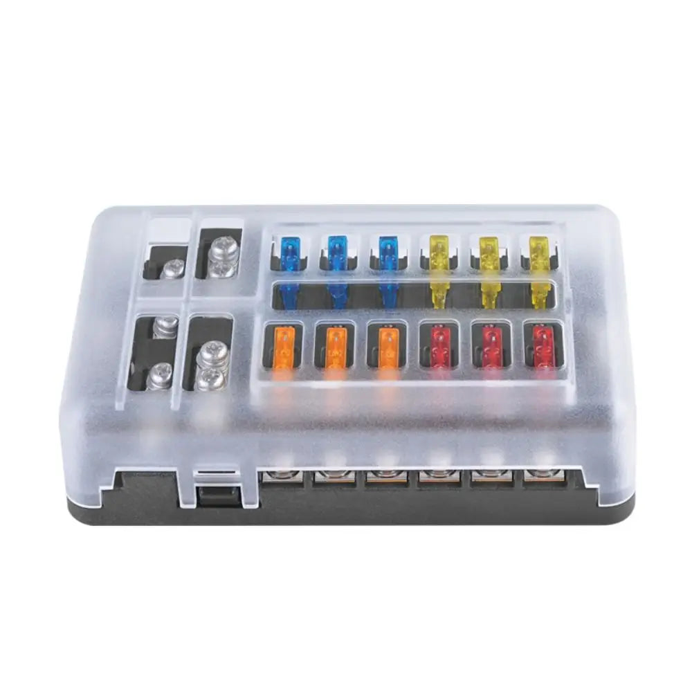 Waterproof Protection Fuse Box Holder LED Indicator 12-Way Circuit Fuse Block Negative Terminal Blade Fused Circuit Indicator Zpaxo