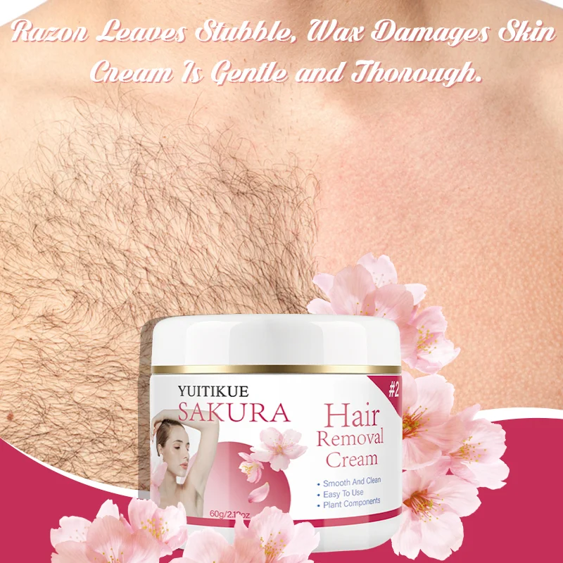 YUITIKUE Sakura Hair Removal Cream – Gentle Plant Formula 60g Hair Removal Cream Zpaxo