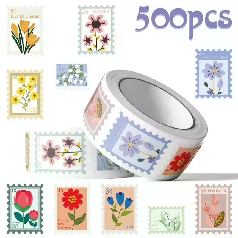 500Pcs Flower Stamps Roll Sticker Harajuku Cartoon Y2k Fashion Scrapbook Graffiti Cafe DIY Scrapbooking Phone Gifts Decals ﻿ Zpaxo
