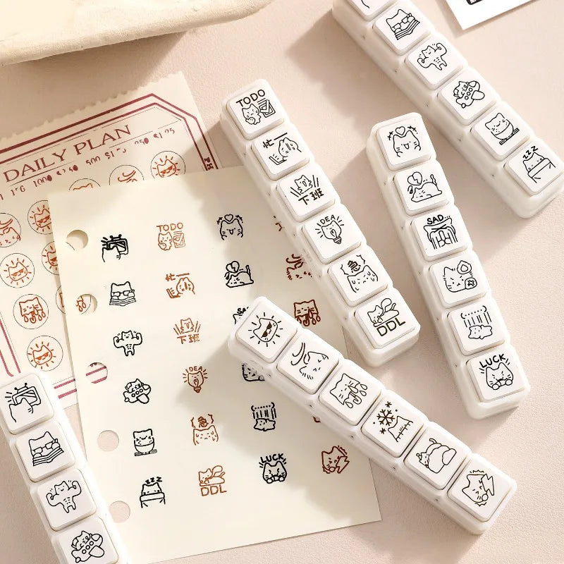Cute Cat Emoji Stamp Daily Life Work Good Mood Series Cartoon Mini