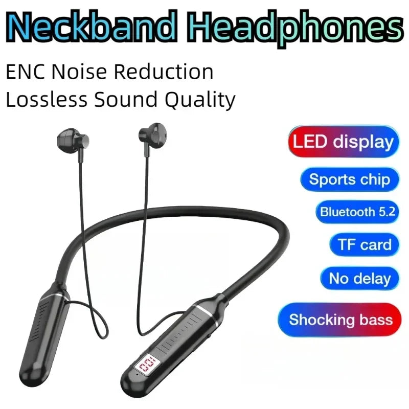 Wireless Earphones Bluetooth 5 3 Neckband Headphones Gaming LED