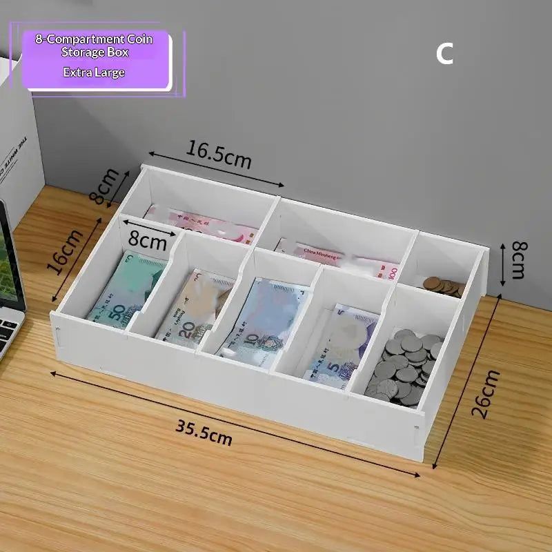 CM6 8 Grid PVC Organizing Shelf Durable Drawer Cashier Change Box
