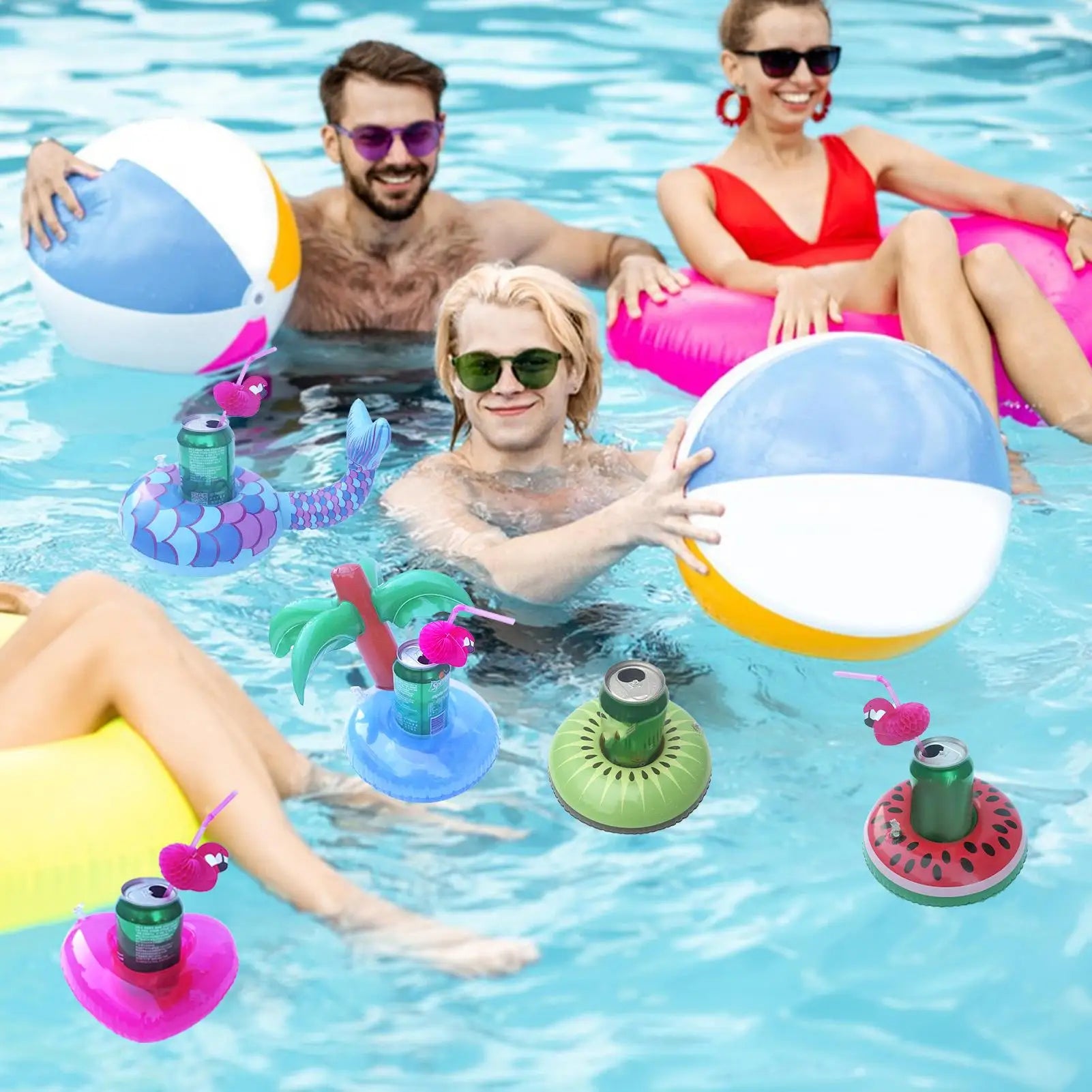 Inflatable Drink Holder Floating Cup Tray Pineapple Flamingo Beverage