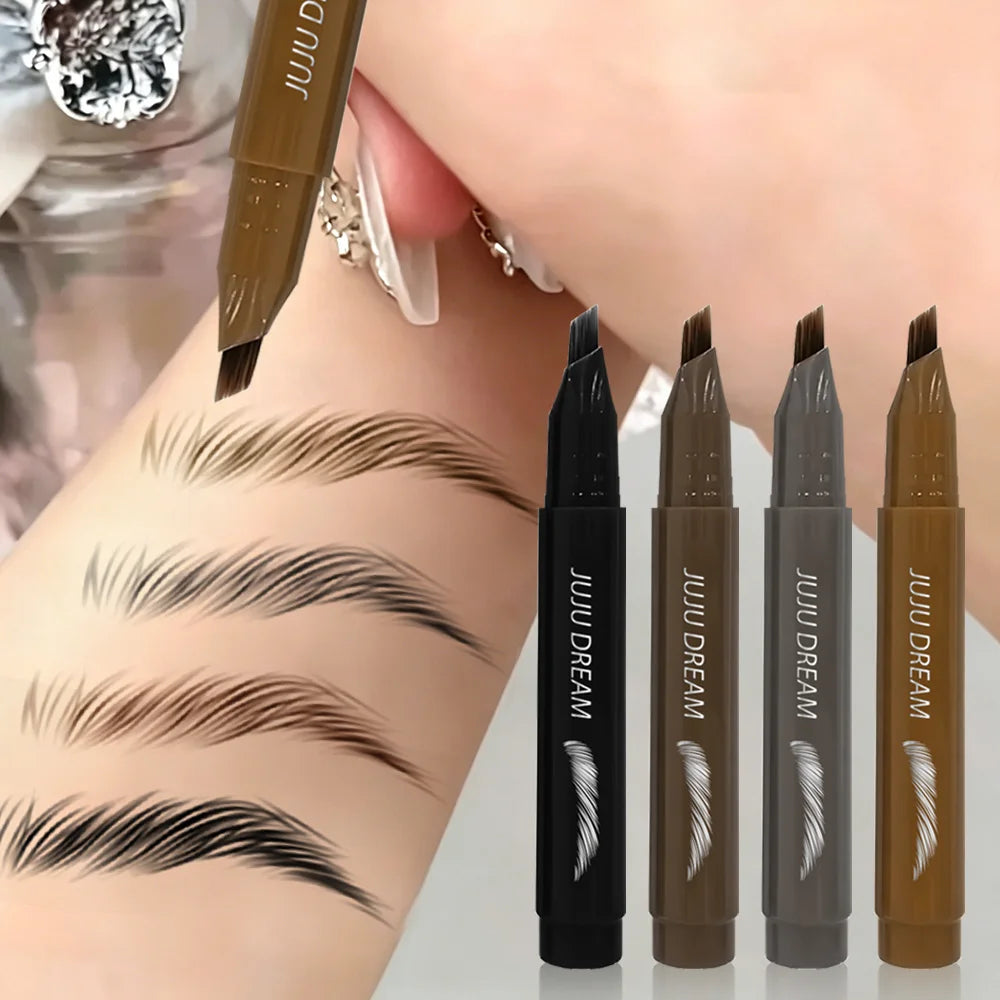 4 Tip Fork Eyebrow Pencil Waterproof Sweatproof, Natural Hair Stroke Brow Pen for Precise Eyebrow Makeup, long-lasting color Zpaxo