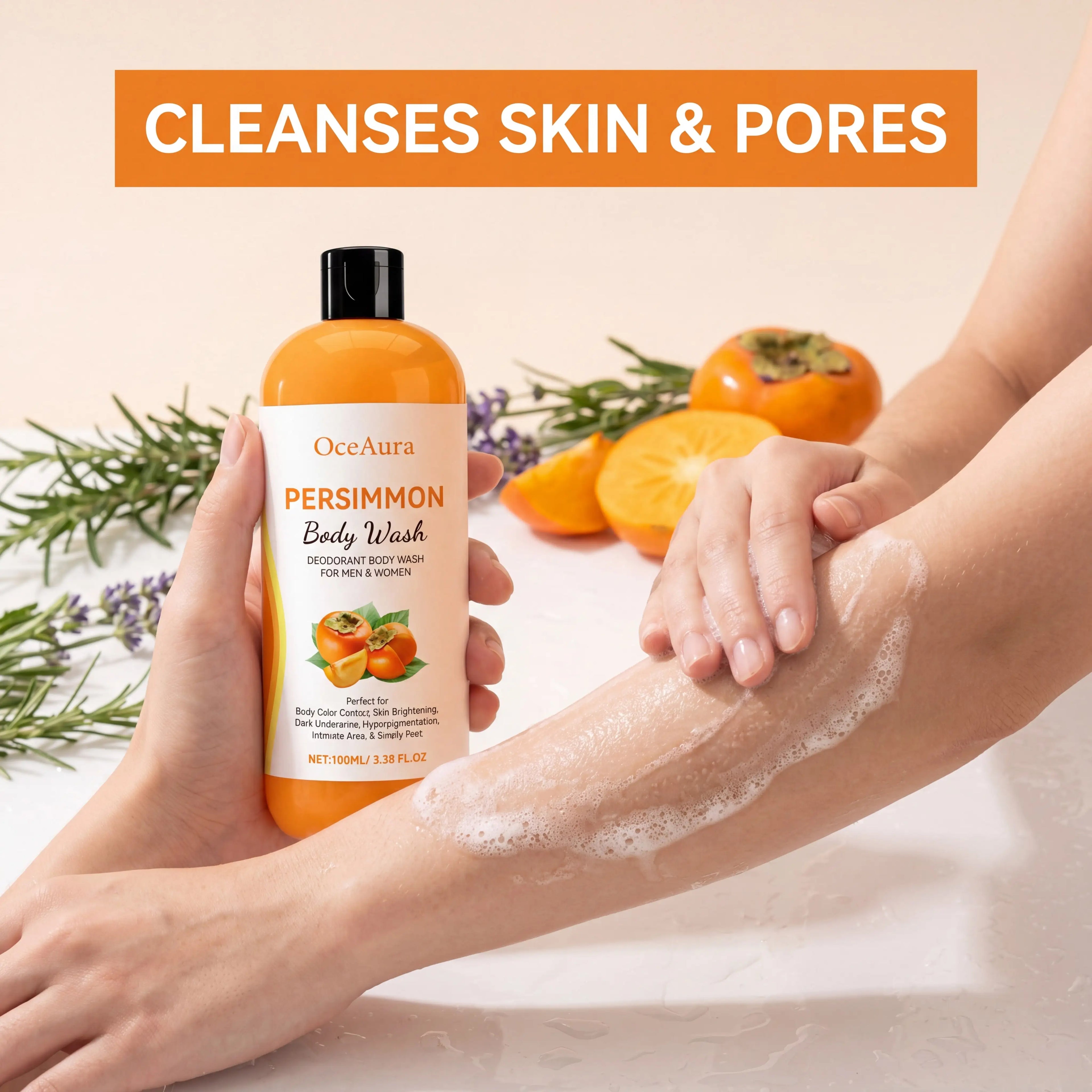 100ml Persimmon Body Wash Rosemary Lavender Flaky Skin Care Stabilizing Restoring Deep Hydration Lock Portable Travel Shower Gel Zpaxo