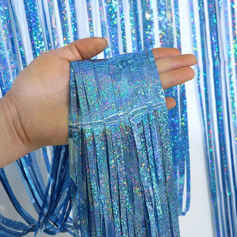 1 2 3 Meters Party Backdrop Wedding Decor Curtains Tinsel Curtain Zpaxo blue 1MX1M