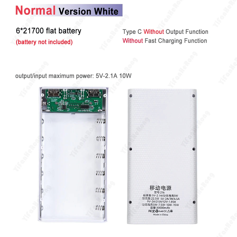 DIY Detachable Fast Charge Power Bank Wireless Charging Box LCD 6x21700 Battery 5W 10W 22.5W QC3.0 Zpaxo