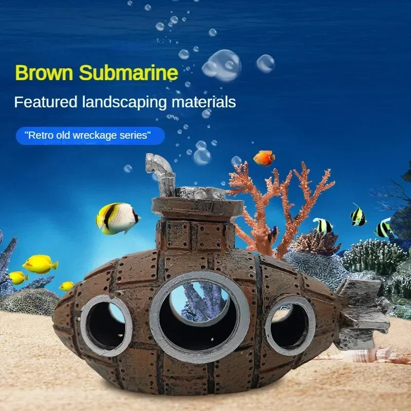 Resin Submarine Aquarium Ornament – Fish & Shrimp Cave Decor
