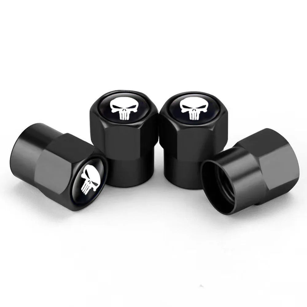 4-Pack Skull Tire Valve Stem Caps – Universal Aluminum Covers