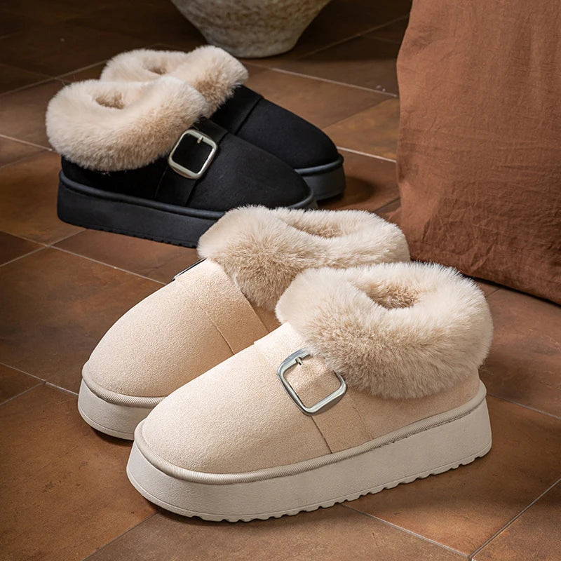 Women's Warm Cotton Shoes Indoor Outdoor Anti-slip Fluffy Fuzzy