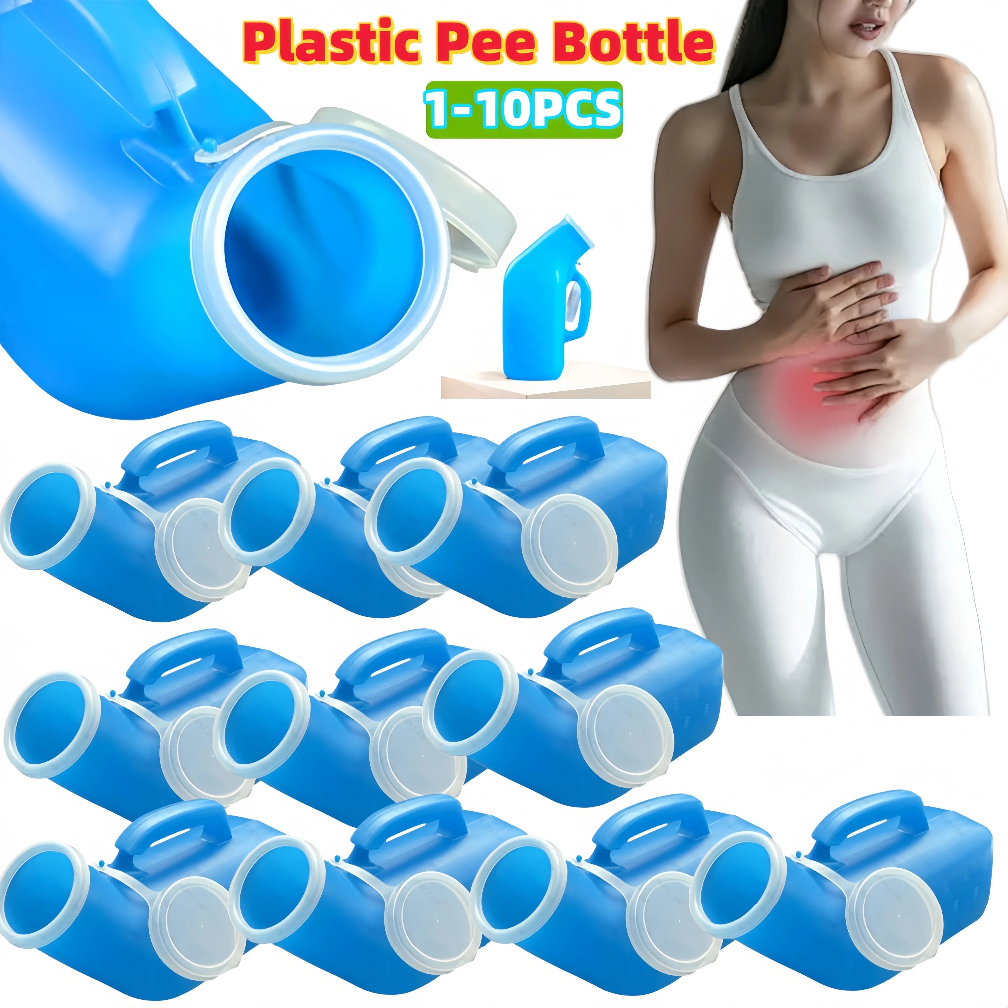 1-10PCS Urinals for Men Spill Proof Pee Container 1200ml Plastic Mens Bedpan Bottle with Lid for Car Elderly and Incontinence Zpaxo