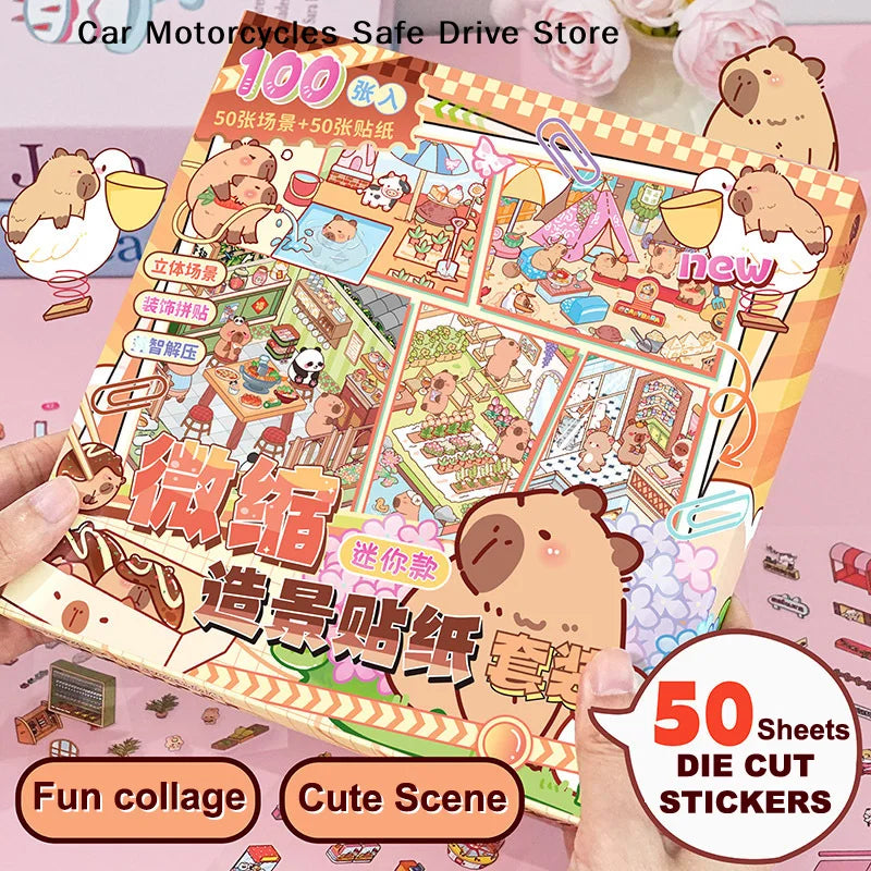 CM50Scenes Box Cartoon Capybara Miniature Scene Landscape Stickers