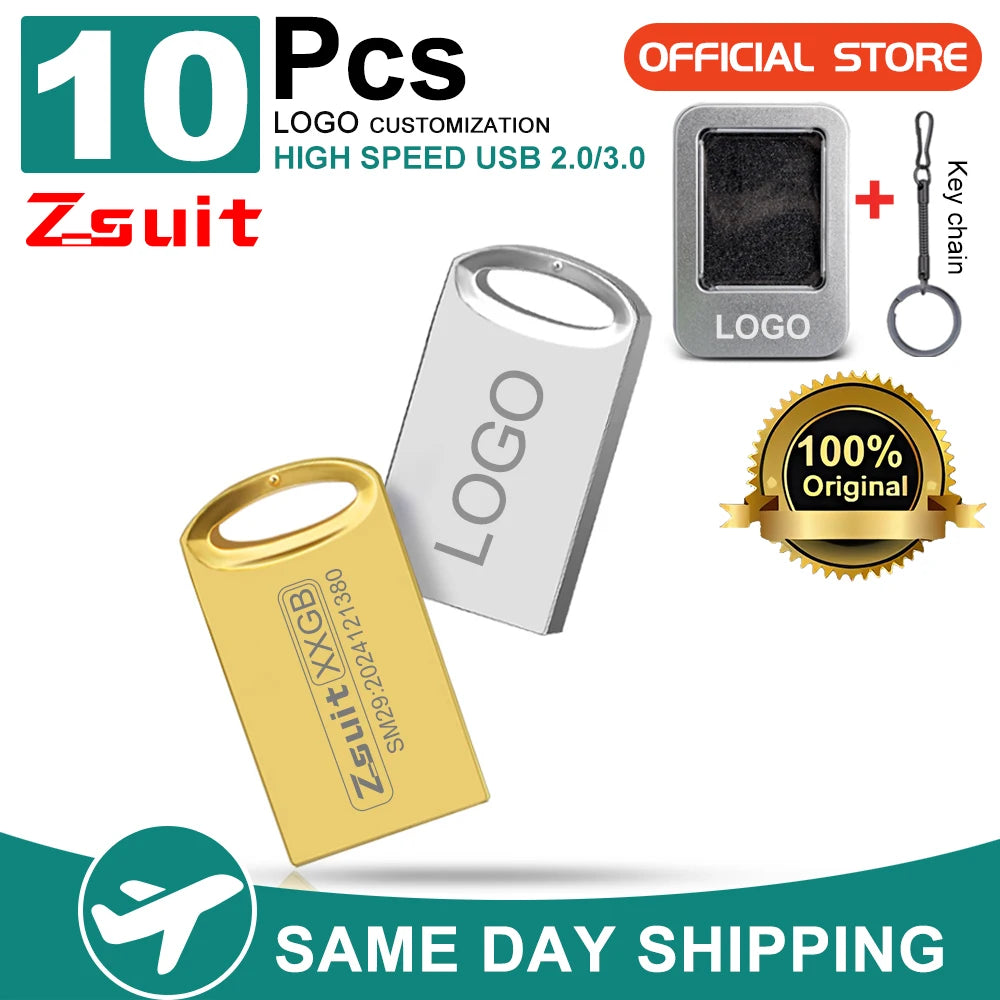 Zsuit 10pcs USB Flash Drive With Metal Gift Box 64GB Pendrive Flash Disk 128G Usb 3.0 Memory Stick USB 2.0 Free Logo Mini U Disk Zpaxo