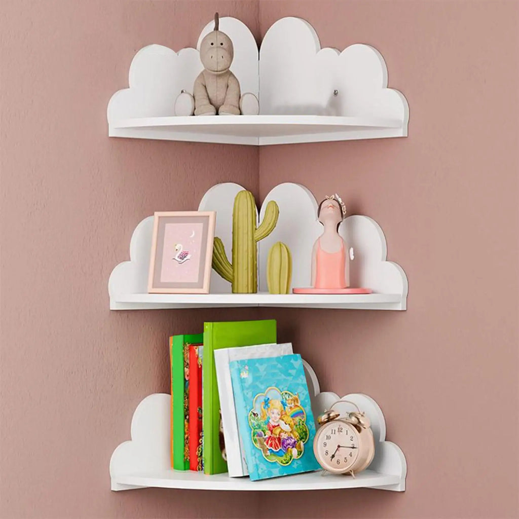 Corner Display Shelf 3 Cloud Wall Bookshelf Wooden Rack Shelves Home