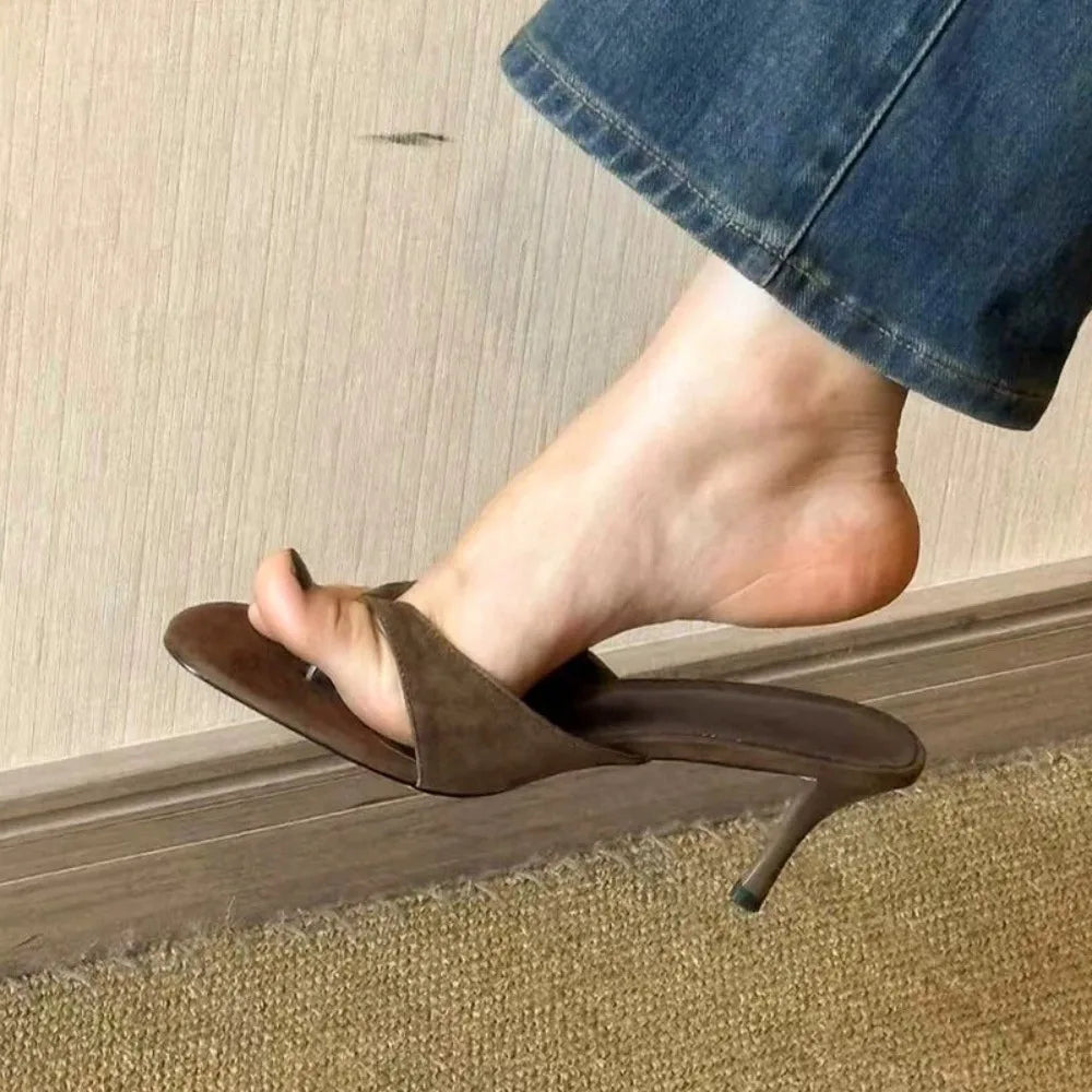 Fashion Round Toe Women's Thin Heel Sandals Flip Flops Slippers