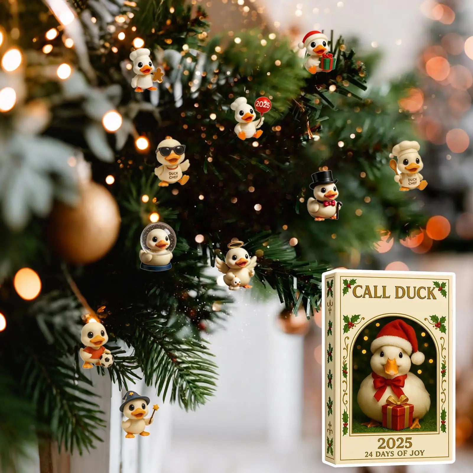 Duck Christmas Countdown 2D Acrylic Ornaments 24 Days Advent Calendar