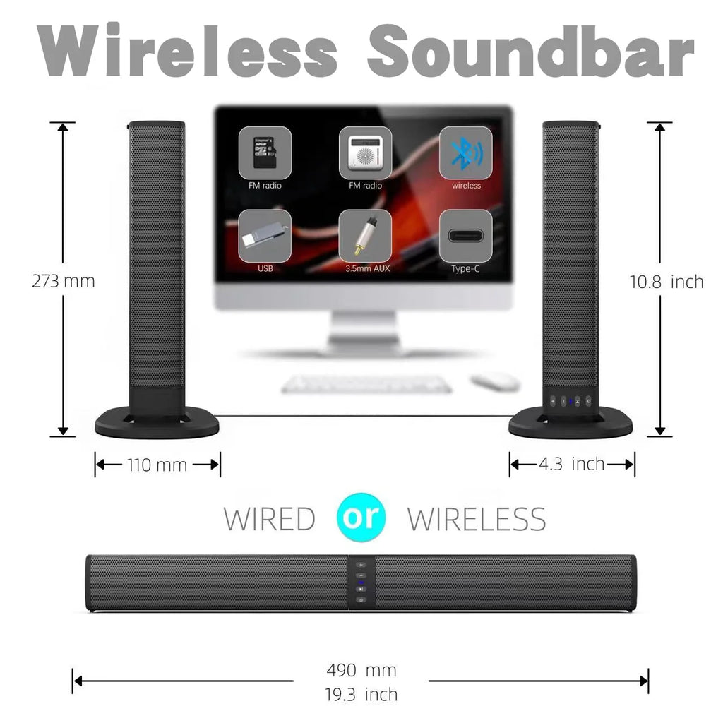Wireless Bluetooth TV Sound Bar 2 Speaker System Home Theater Subwoofer Soundbar Portable Loud Rechargeable 2 IN1 Speaker Zpaxo