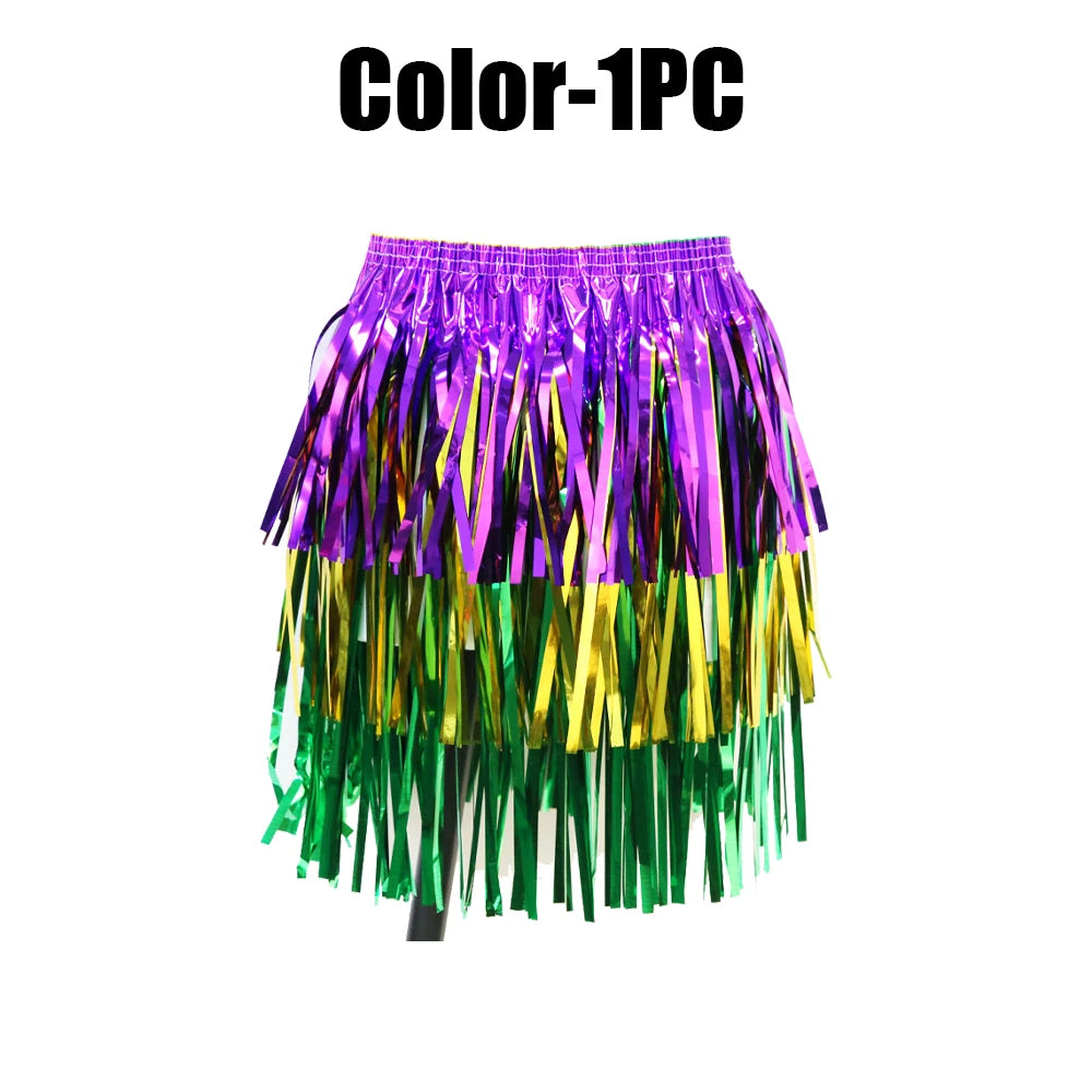 Thick Purple Gold Green Rain Curtain Dance Skirt Fringe Performance