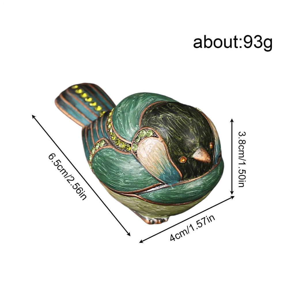 Bird Trinket Box Shape Enamel Jewelry Earring Organizer Rhinestone