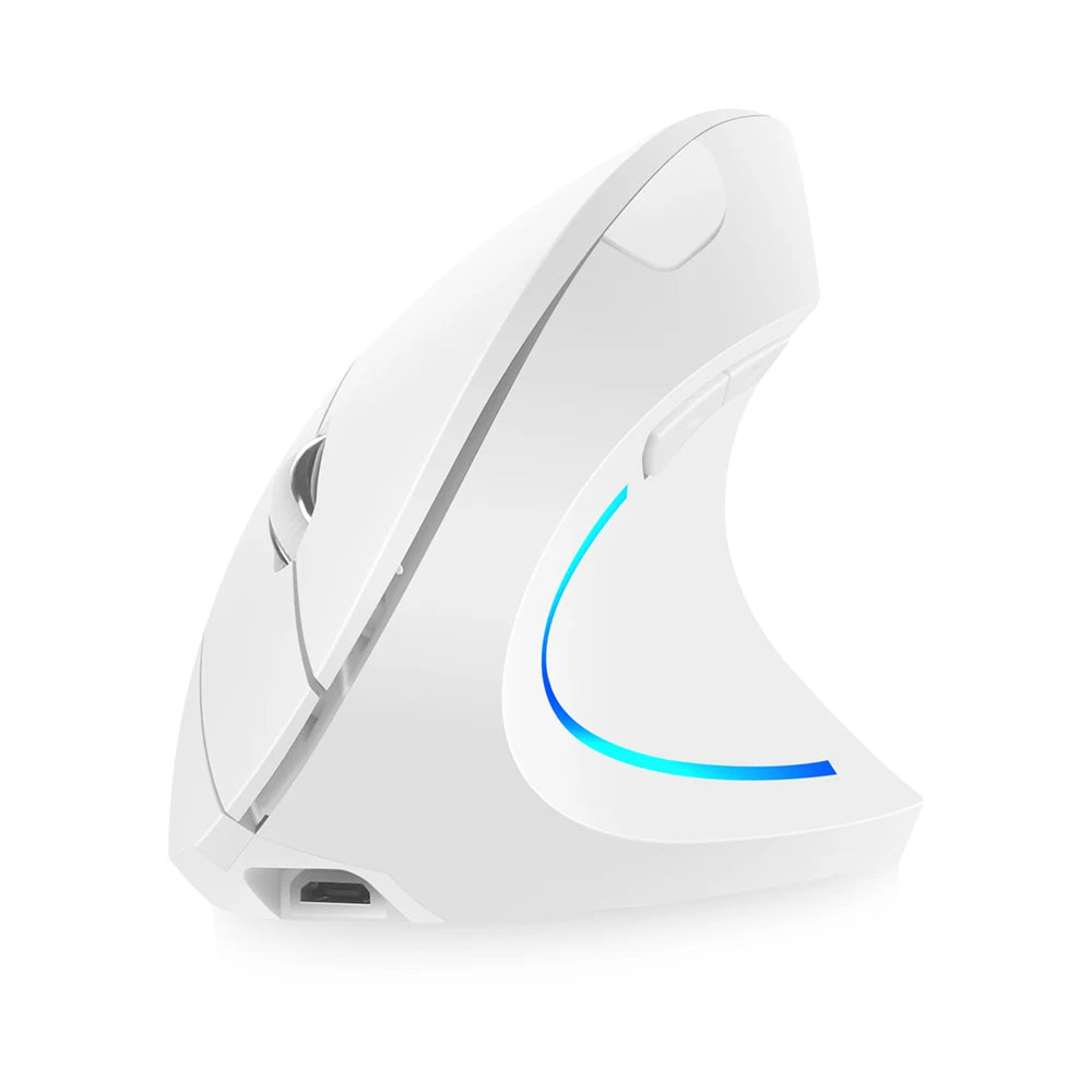 2.4G Wireless Vertical Mouse Rechargeable Upright Ergonomic Mouse 3 Adjustable DPI Levels RGB Flowing Light Plug N Play Zpaxo WHITE