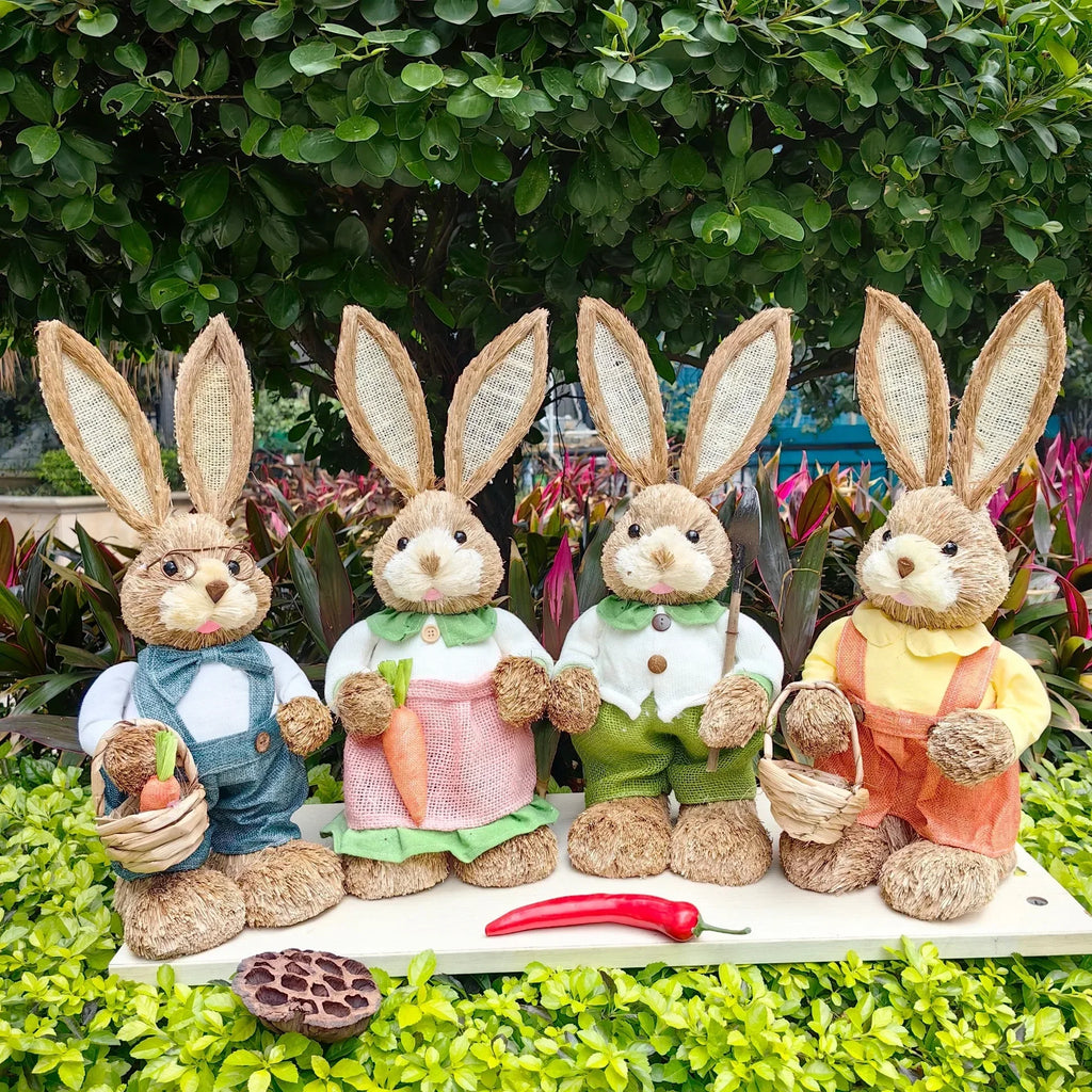 Easter Bunny Handwoven Grass Rabbit Decoration Cute Craft Home Decor