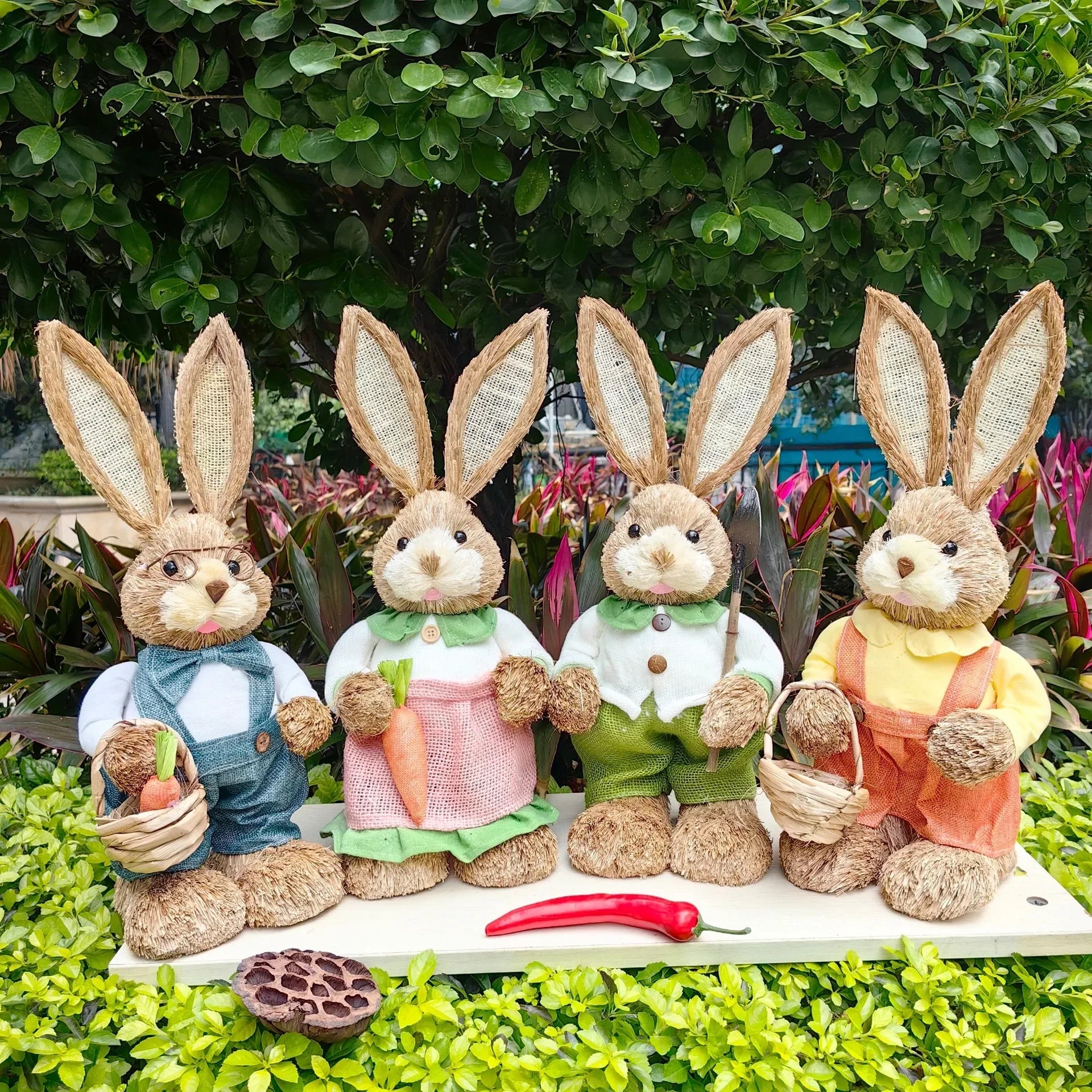 Easter Bunny Handwoven Grass Rabbit Decoration Cute Craft Home Decor