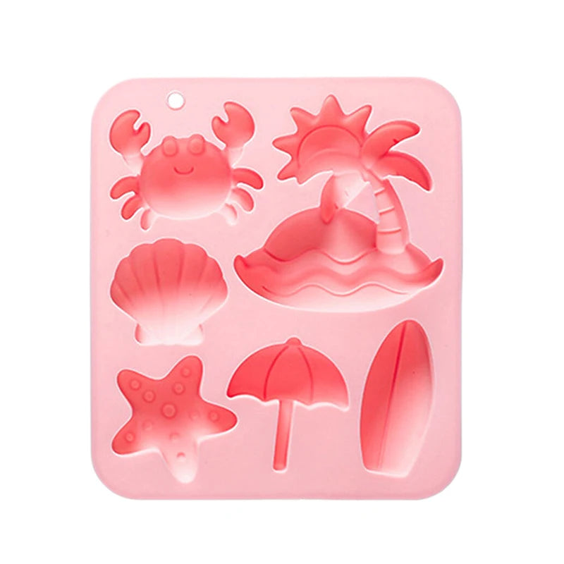 6 Cavity Tropical Beach Theme Silicone Mold Summer Animal Crab Shell Fondant Candy Chocolate Mould Diy Baking Accessories Zpaxo Pink