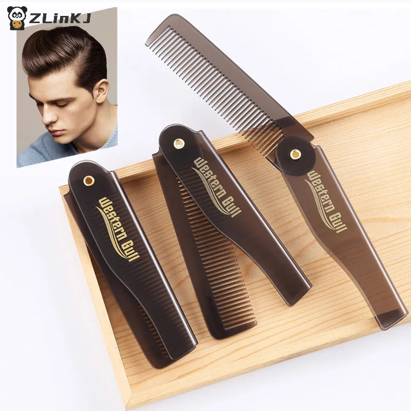 ▶1PCS Portable Foldable Pocket Combs Oil Head Plastic Beard Combs For Man Women Folding Comb Barber Hair Styling Tool Zpaxo